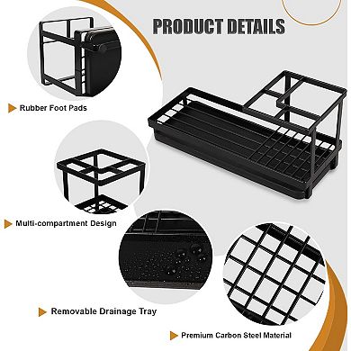 KSIZUIS Matte Black Carbon Steel Toothbrush & Toothpaste Holder for Countertop & Shower