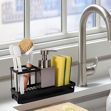 KSIZUIS Matte Black Carbon Steel Toothbrush & Toothpaste Holder for Countertop & Shower