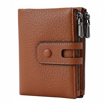 KSIZUIS Small Soft Genuine Leather RFID Blocking Wallet Double Zipper Pocket Card Holder