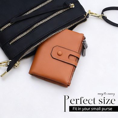 KSIZUIS Small Soft Genuine Leather RFID Blocking Wallet Double Zipper Pocket Card Holder