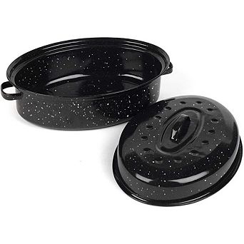 Great Ambitions 16-Inch Oval Roaster with Lid, Carbon Steel, Even Heat for Turkey & Holiday Meals
