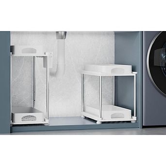 Great Ambitions 2-Pack Under Sink Organizer, Adjustable 2 tier Sliding Cabinet Storage, White