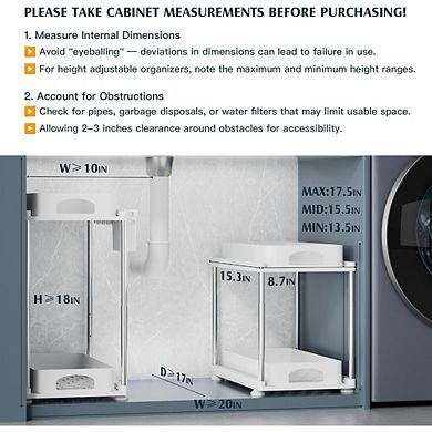 Great Ambitions 2-Pack Under Sink Organizer, Adjustable 2-Tier Sliding Cabinet Storage, White