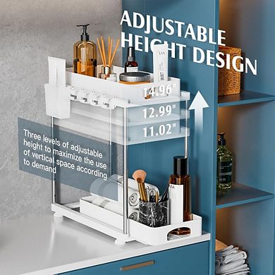Great Ambitions 2-Pack Under Sink Organizer, Adjustable 2-Tier Sliding Cabinet Storage, White