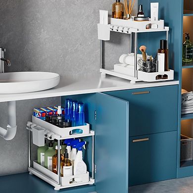 Great Ambitions 2-Pack Under Sink Organizer, Adjustable 2-Tier Sliding Cabinet Storage, White