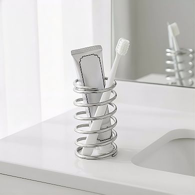 KSIZUIS Stainless Steel Spring-Shaped Toothbrush & Makeup Brush Holder - Silvery