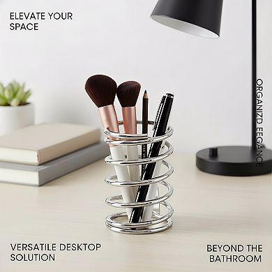 KSIZUIS Stainless Steel Spring-Shaped Toothbrush & Makeup Brush Holder - Silvery