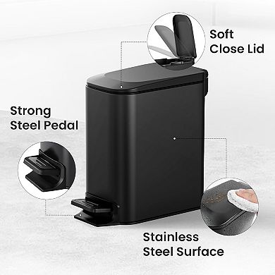 KSIZUIS Matt Black 1.6 Gallon Soft Close Step Trash Can with Lid & Removable Inner Bucket