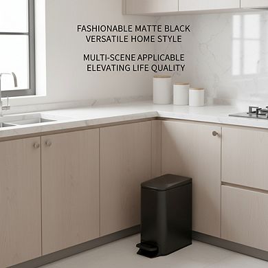 KSIZUIS Matt Black 1.6 Gallon Soft Close Step Trash Can with Lid & Removable Inner Bucket