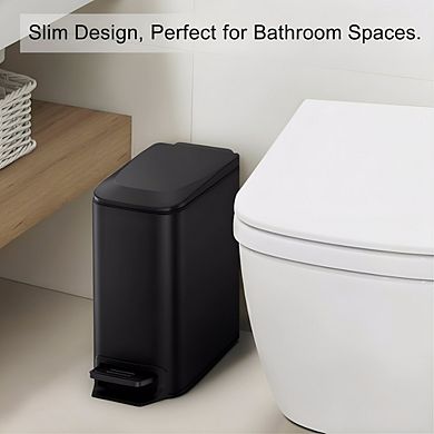 KSIZUIS Matt Black 1.6 Gallon Soft Close Step Trash Can with Lid & Removable Inner Bucket