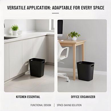 KSIZUIS Black 3.5 Gallon Plastic Trash Can for Bathroom, Kitchen & Office Use