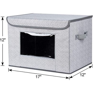 Great Ambitions 4-Pack Foldable Storage Boxes with Lids, Collapsible & Stackable, Gray