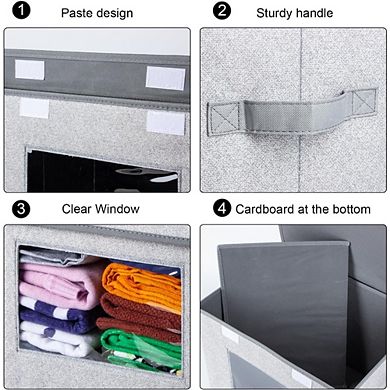 Great Ambitions 4-Pack Foldable Storage Boxes with Lids, Collapsible & Stackable, Gray