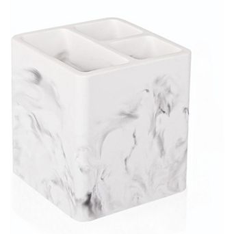 KSIZUIS Marble White Diatomite 3-Slot Toothbrush & Toothpaste Holder for Countertop & Vanity