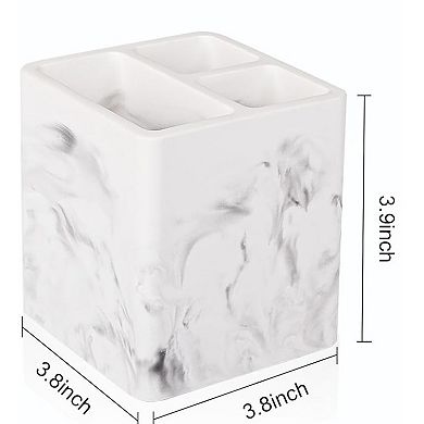 KSIZUIS Marble White Diatomite 3-Slot Toothbrush & Toothpaste Holder for Countertop & Vanity
