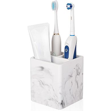 KSIZUIS Marble White Diatomite 3-Slot Toothbrush & Toothpaste Holder for Countertop & Vanity