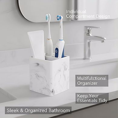 KSIZUIS Marble White Diatomite 3-Slot Toothbrush & Toothpaste Holder for Countertop & Vanity