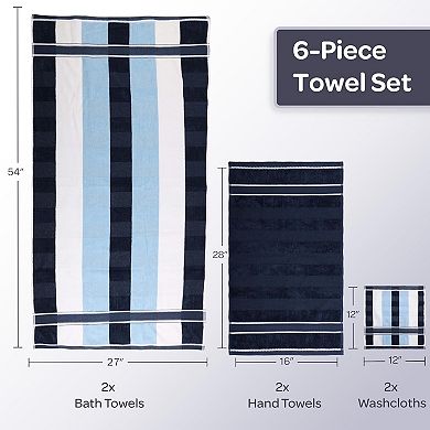 6 Piece Bathroom Towels Set - 525 GSM 100% Cotton - 2 Bath Sheets, 2 Hand Cloths , and 2 Wash Cloths