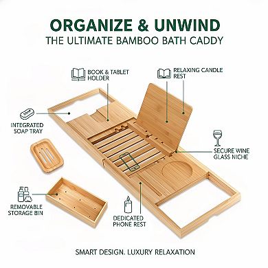 KSIZUIS Expandable High-Grade Bathtub Tray Storage Box
