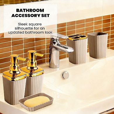9-Piece Bathroom Accessory Set with Press-Top Trash Can & Modern Organizers