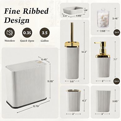 9-Piece Bathroom Accessory Set with Press-Top Trash Can & Modern Organizers