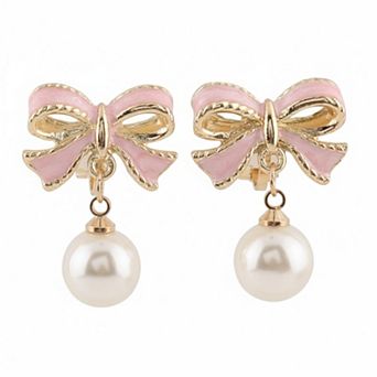 KSIZUIS Pink Bowknot Clip-On Earrings - Gold Plated Hypoallergenic for Daily Wear