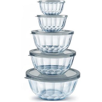 Great Ambitions 5-Pack Thick Glass Mixing Bowls with Airtight Lids, Dishwasher Safe