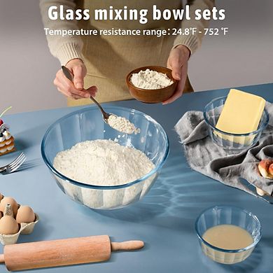Great Ambitions 5-Pack Thick Glass Mixing Bowls with Airtight Lids, Dishwasher Safe