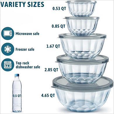 Great Ambitions 5-Pack Thick Glass Mixing Bowls with Airtight Lids, Dishwasher Safe