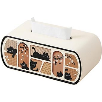 KSIZUIS Cat-Themed Rectangle Tissue Box Cover with Curved Edge - Beige, Fits Boxes Up to 4" Tall