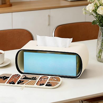 KSIZUIS Cat-Themed Rectangle Tissue Box Cover with Curved Edge - Beige, Fits Boxes Up to 4" Tall