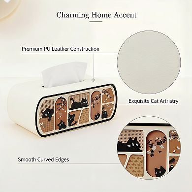 KSIZUIS Cat-Themed Rectangle Tissue Box Cover with Curved Edge - Beige, Fits Boxes Up to 4" Tall