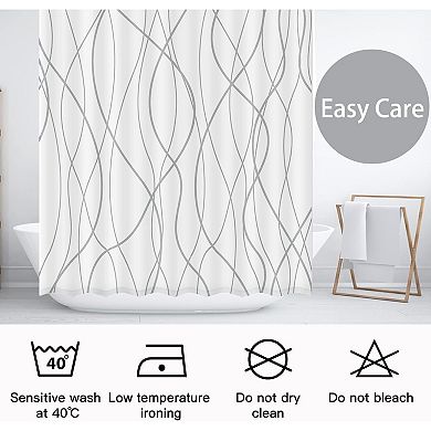 Grey and White Striped Polyester Shower Curtain for Bathroom with Hooks, Curtains 72 Inches Long