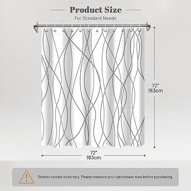 Grey and White Striped Polyester Shower Curtain for Bathroom with Hooks, Curtains 72 Inches Long