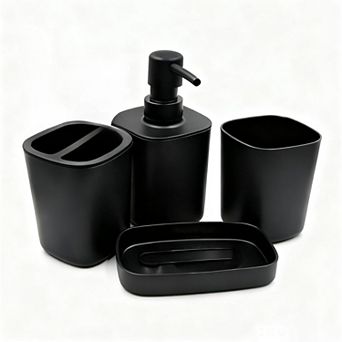 KSIZUIS Matte Black 4 pc Bathroom Accessory Set-Toothbrush Holder,Cup,Soap Dispenser&Soap Dish