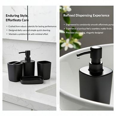 KSIZUIS Matte Black 4-Piece Bathroom Accessory Set-Toothbrush Holder,Cup,Soap Dispenser&Soap Dish
