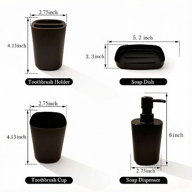 KSIZUIS Matte Black 4-Piece Bathroom Accessory Set-Toothbrush Holder,Cup,Soap Dispenser&Soap Dish