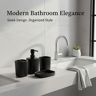 KSIZUIS Matte Black 4-Piece Bathroom Accessory Set-Toothbrush Holder,Cup,Soap Dispenser&Soap Dish