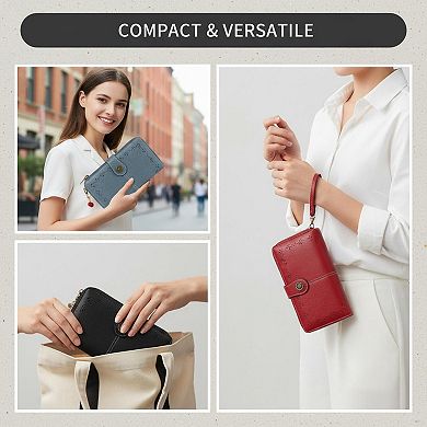 ZUQIETA Women's PU Leather Bifold Wallet Cherry Charm, Large Capacity Card Holder with Zip