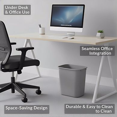 KSIZUIS Gray Plastic 7-Gallon Resin Trash Can for Under Desk & Office Use