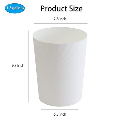 KSIZUIS White 1.8 Gallon Plastic Trash Can for Bathroom, Kitchen & Office Use