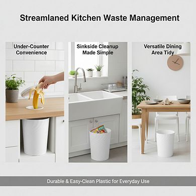 KSIZUIS White 1.8 Gallon Plastic Trash Can for Bathroom, Kitchen & Office Use