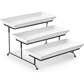 Great Ambitions 3 tier Porcelain Cupcake Stand - 14 Inch Collapsible Serving Tray, White