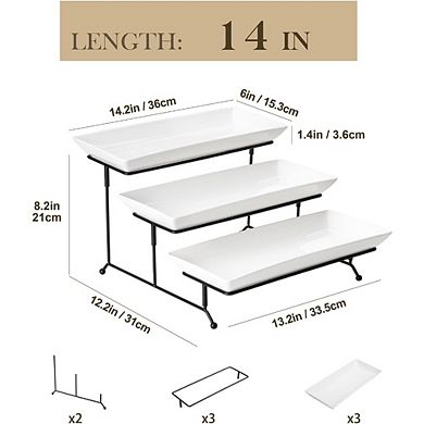 Great Ambitions 3 Tier Porcelain Cupcake Stand - 14 Inch Collapsible Serving Tray, White
