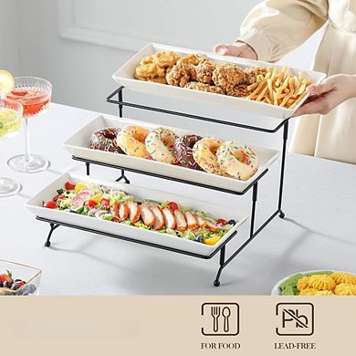 Great Ambitions 3 Tier Porcelain Cupcake Stand - 14 Inch Collapsible Serving Tray, White