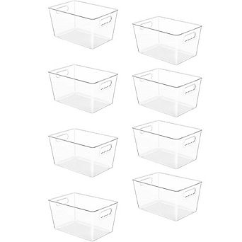 Great Ambitions 8-Pack Clear Plastic Storage Bins with Handle, Pantry & Cabinet Organizers