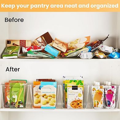 Great Ambitions 8-Pack Clear Plastic Storage Bins with Handle, Pantry & Cabinet Organizers