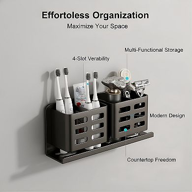 KSIZUIS Self-Adhesive Aluminum Toothbrush & Razor Holder - Bathroom Hanging Storage Bracket
