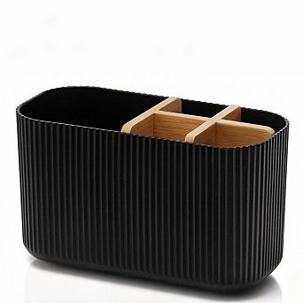 KSIZUIS Black Bamboo Toothbrush Holder-Electric & Kids Toothbrush Organizer for Bathroom Countertop