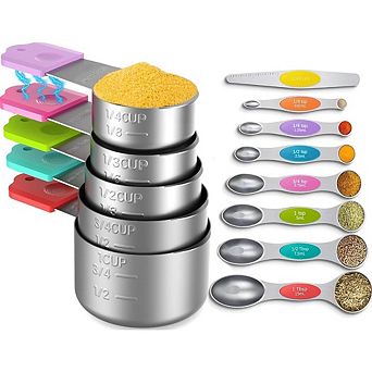 Great Ambitions 5 pc Stainless Steel Magnetic Measuring Cups & Spoons Set with Leveler